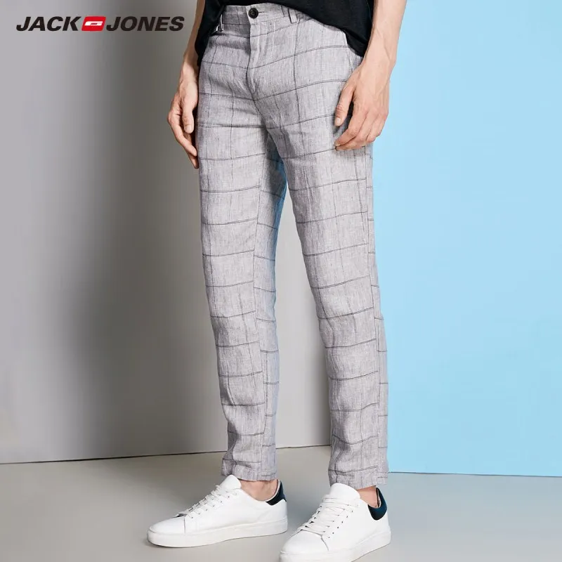 JackJones мужской льняной клетчатый костюм по фигуре повседневные брюки E | - Фото №1
