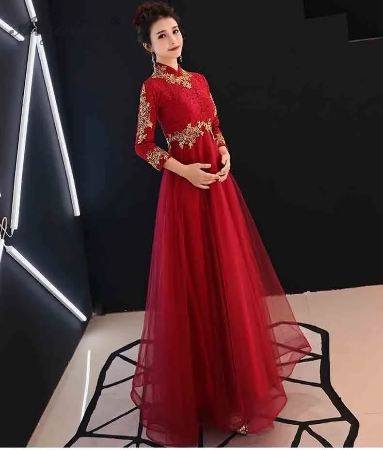 Для беременных женщин Cheongsam невесты Qipao корейский красный длинный живот вечернее платье восточные стильные свадебные платья традиционное платье