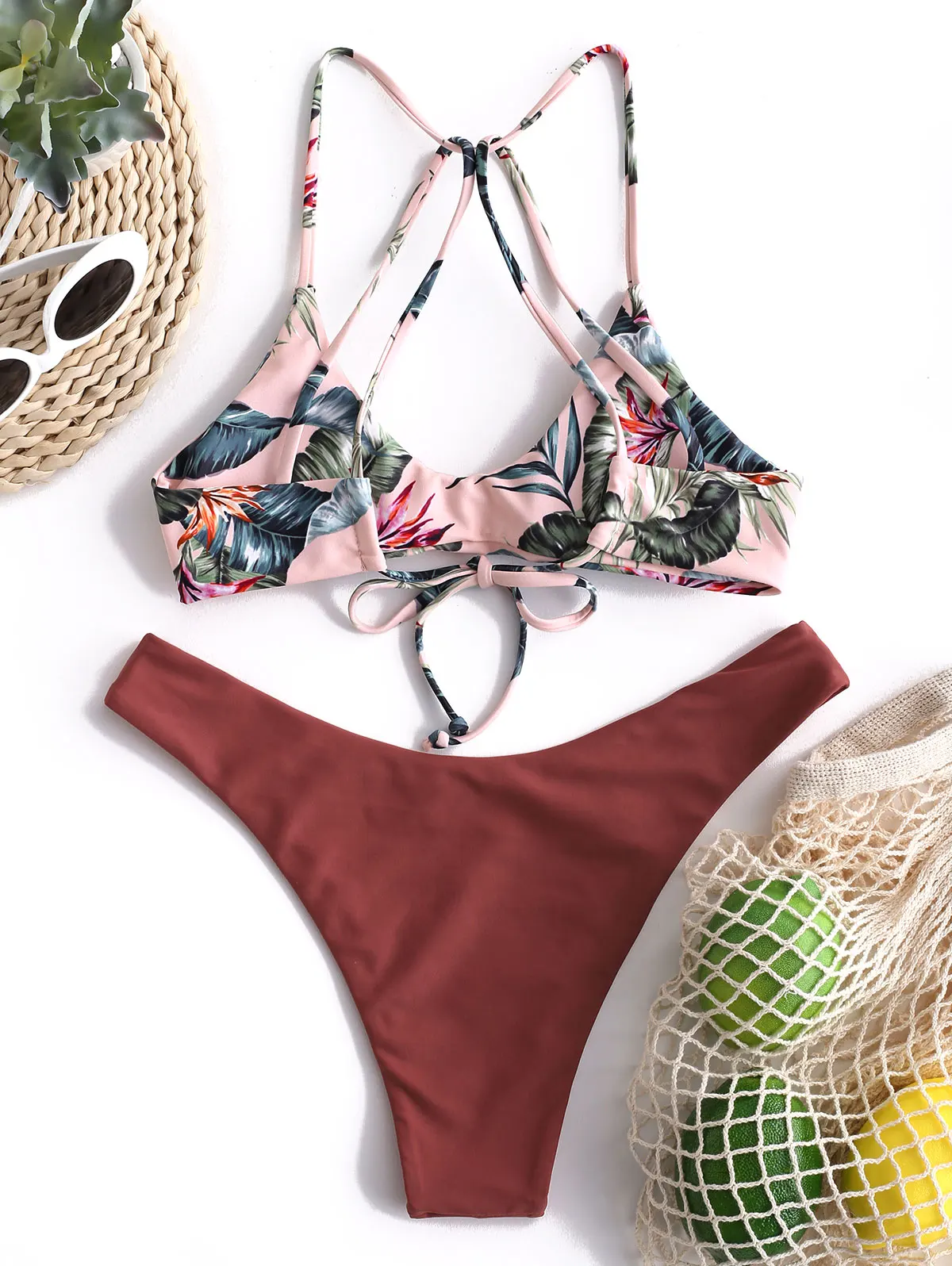 ZAFUL Бикини Женщины Цветочные Strappy Mix Match Набор Бикини Мягкие Ремни Тонкий Провод Бесплатный Купальник Strappy Купальники Купальный Костюм