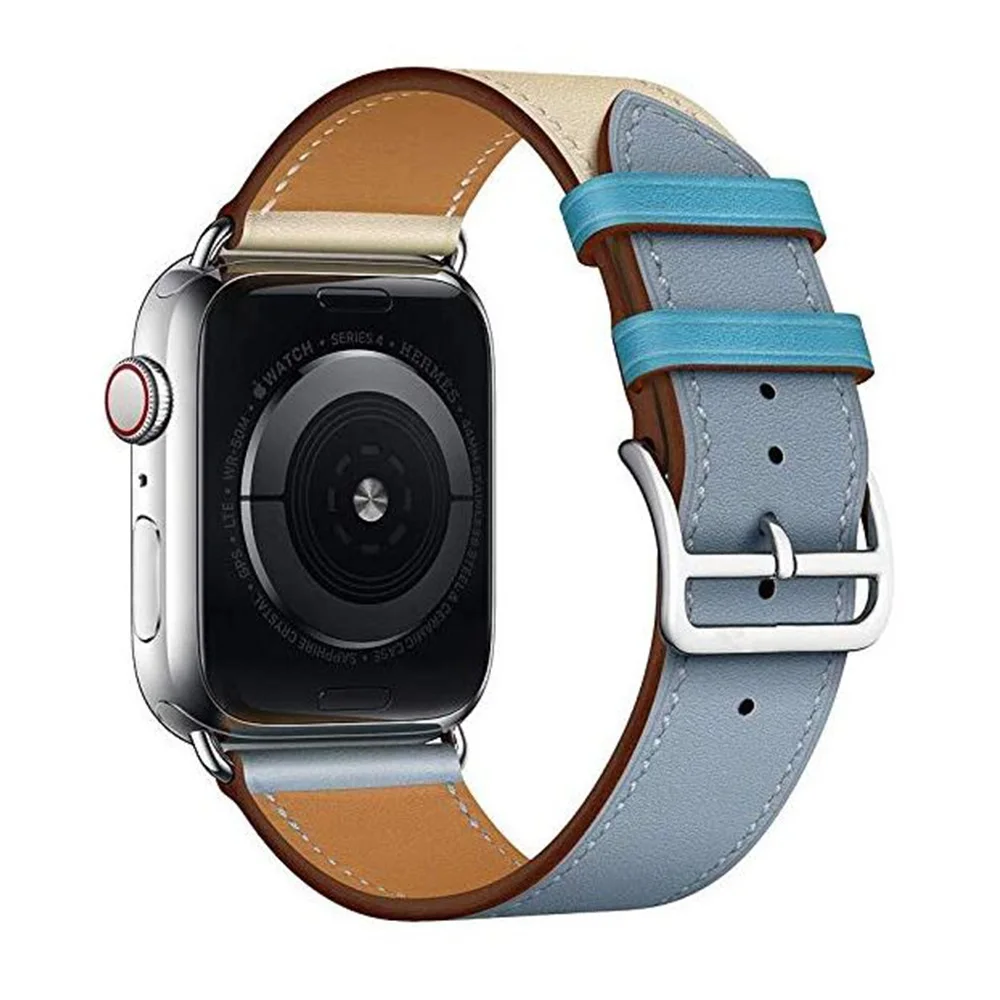 Кожа Ремешки для наручных часов Apple Watch 38 мм 40 мм 42 44 мм Совместимость для наручных часов iWatch серии 4/3/2/1 - Цвет ремешка: light blue