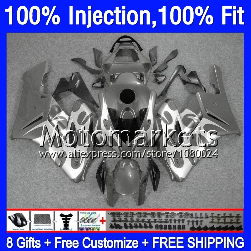8 GiftsInjection Для HONDA 04 05 CBR 1000RR 1000 RR Серебряные пламя 38MK49 CBR1000 CBR1000RR 2004 2005 Обтекателя
