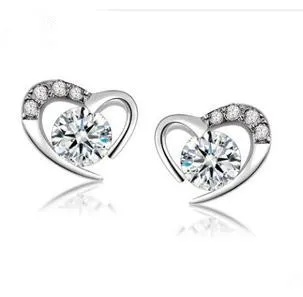 

2016 new arrival love heart design 925 sterling silver female stud earrings wholesale jewelry gift
