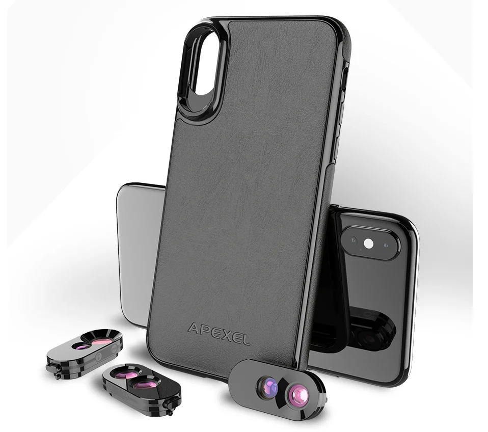 APEXEL супер маленький объектив для iPhone XS Max 2в1 широкоугольный телеобъектив для макросъемки с объективом из искусственной кожи защитный чехол для телефона