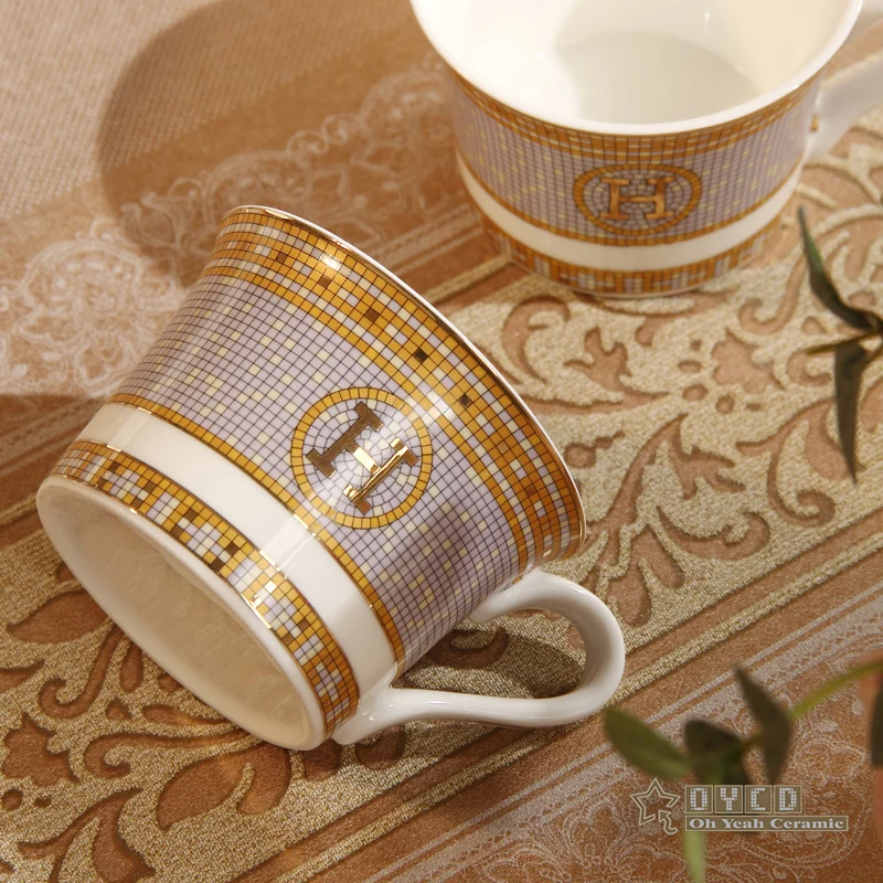 Фарфоровая кофейная набор костяного фарфора &quotH&quot Марк мозаичный дизайн контур