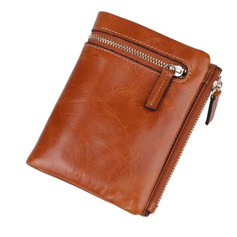 Short Brown Женские и мужские кошельки из натуральной воловьей кожи, маленькие, короткие, тонкие, 2 сложенные, на молнии, кошелек, сумка, YW-DM3053 - Цвет: Short Brown