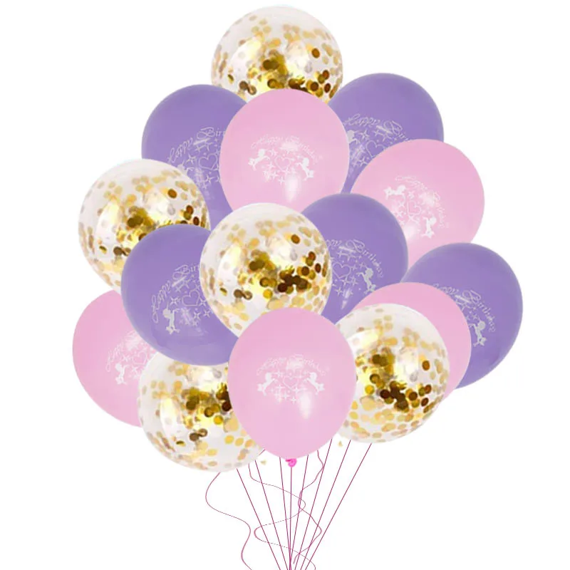 15pcs balloons 1 WEIGAO День Рождения мультфильм воздушные шары в форме единорога набор «С Днем Рождения» вечерние Декор Единорог в честь надувные гелиевые воздушные шары - Цвет: 15pcs balloons 1