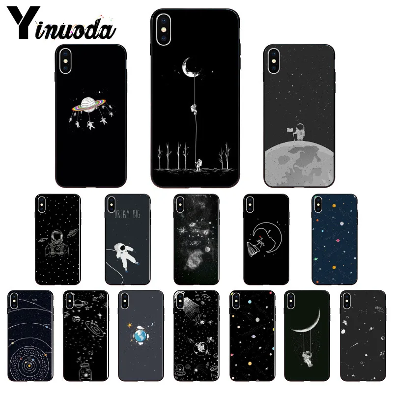 Yinuoda черный с белой луной звезды космонавта мягкий TPU чехол для телефона Apple iPhone 8 7