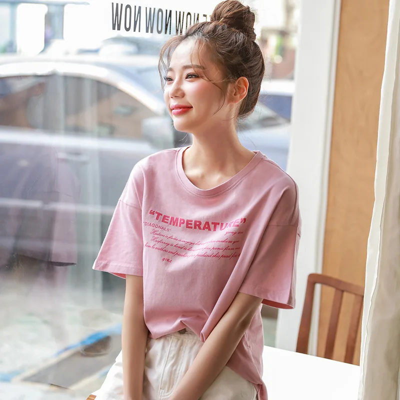 Women's summer T-shirt Summer 2019 style loose cotton O-neck coat pullover With short sleeves plus-size The letter | Женская одежда