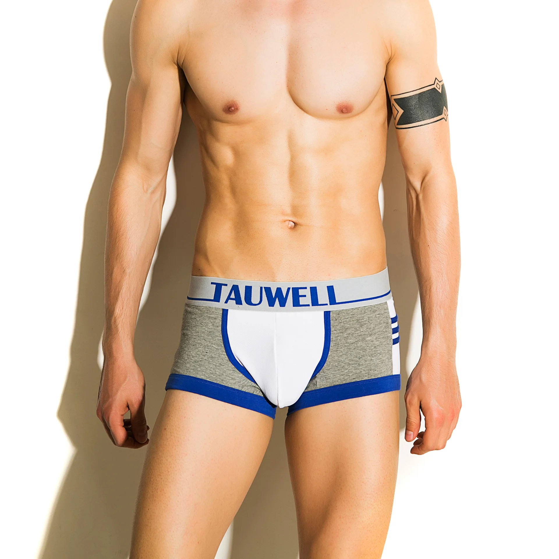 TAUWEEL, мужское нижнее белье, новая мода, пэчворк, хлопок, дышащий, U-pouch, сумка, пуш-ап, хорошая форма, боксеры - Цвет: Серый