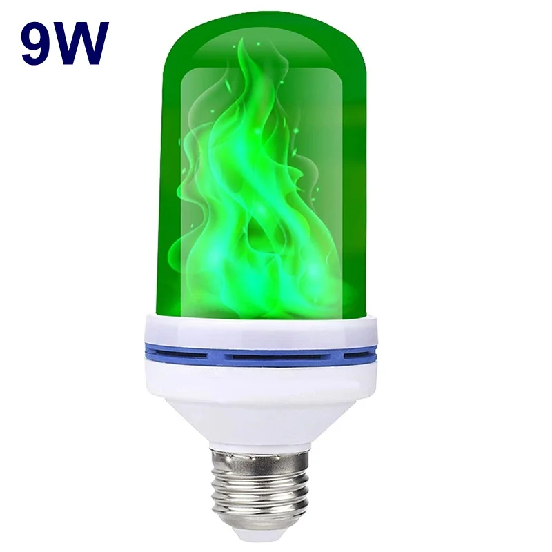 E27 E26 E14 со светодиодной пламенной лампы 85-265V Luces Led Decoracion огонь эффект светильник свет лампы мерцание Lampara из ткани, имитирующий светильник Лампада зеленый - Испускаемый цвет: 9W