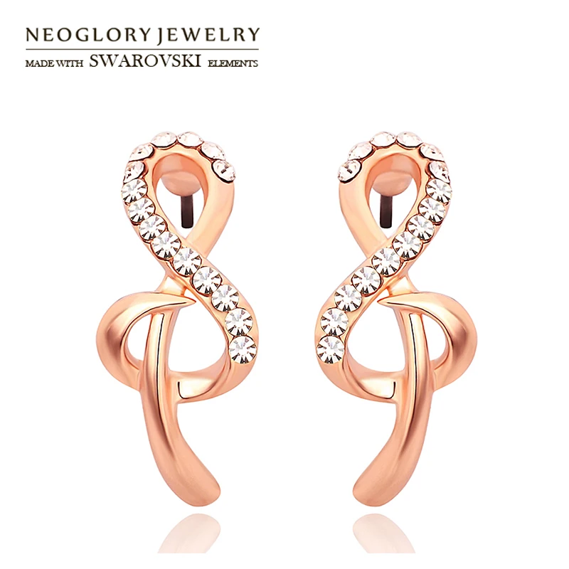 Neoglory австрийские стразы серьги гвоздики элегантный дизайн розовое золото цвет