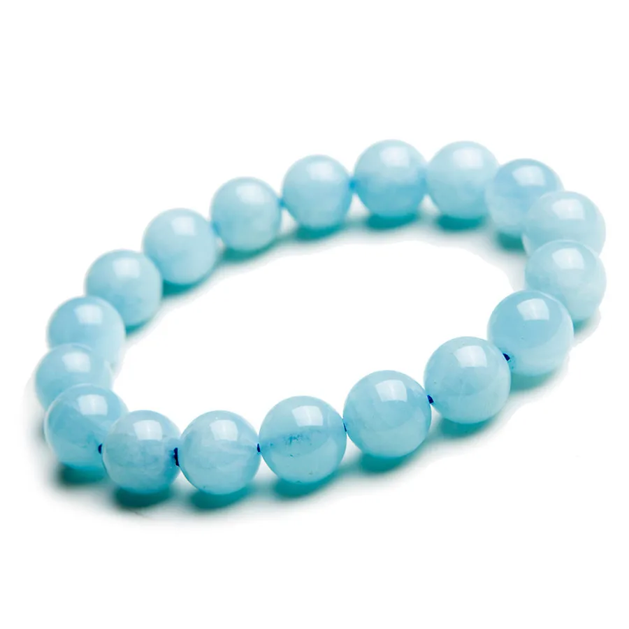 

10mm Natural Ocean Blue Aquamarine Bracelet Jewelry For Women Men Luck Healing Gift Crystal Round Beads Gemstone Strands AAAAA