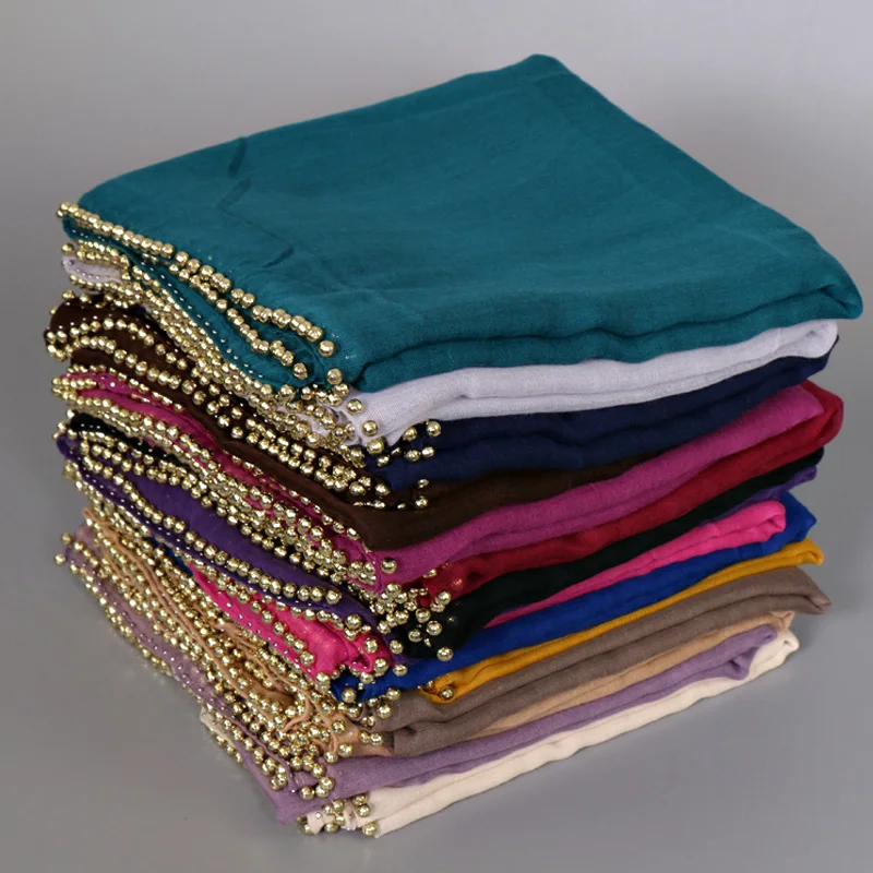 Популярные Модные простые шали с золотым жемчугом ободок из бисера глушитель