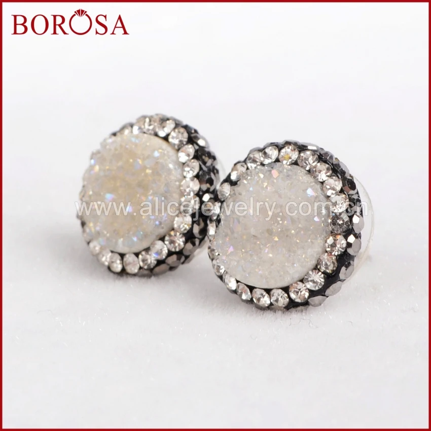 Серьги гвоздики BOROSA с натуральным кристаллом друзы серьги инкрустацией из