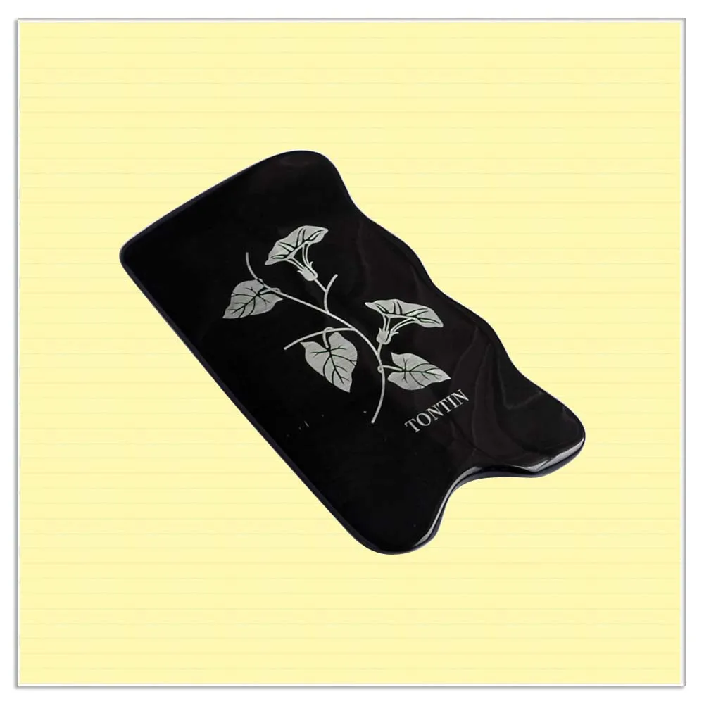 Square with ripple Резные цветы Buffalo Horn beauty Gua sha инструмент для выскабливания тонких рук ног для похудения v-образная линия Массажная пластина для лица Guasha - Цвет: Square with ripple