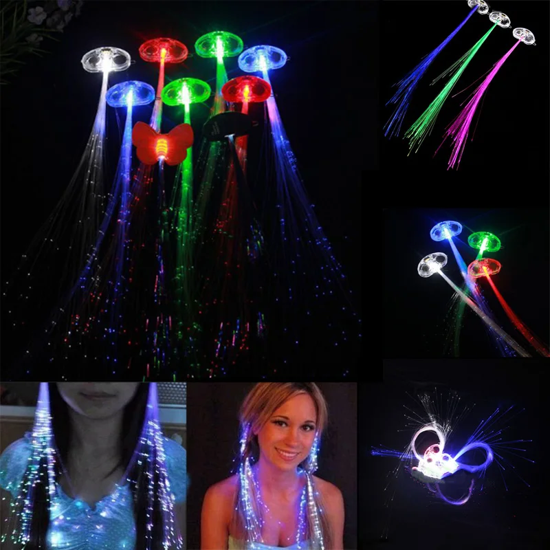 

5pcs Colorful LED Braid Hair Halloween Christmas Party Decorations Clip Shining Extension Glowing by Hairpin Optical Fiber Silk