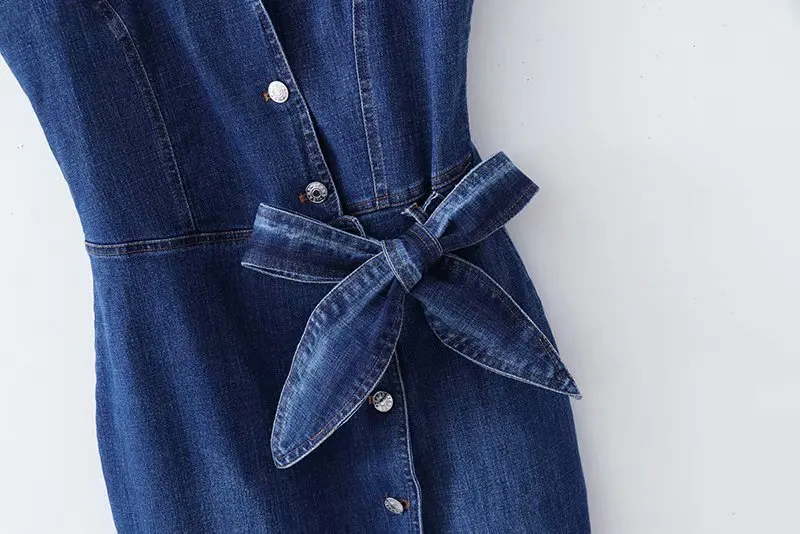 Женские популярные новые XD65-2105 в европейском и американском стиле с бантом и открытой вилкой джинсовое платье с подвеской