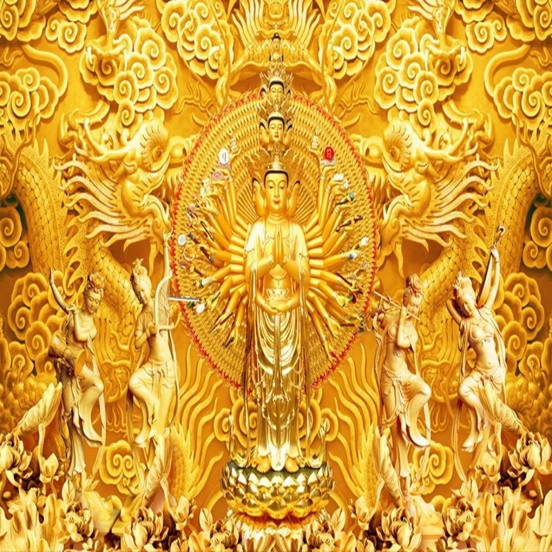 Фотообои на заказ 3D стерео фон для гостиной ТВ Золотой Будда | Обустройство дома