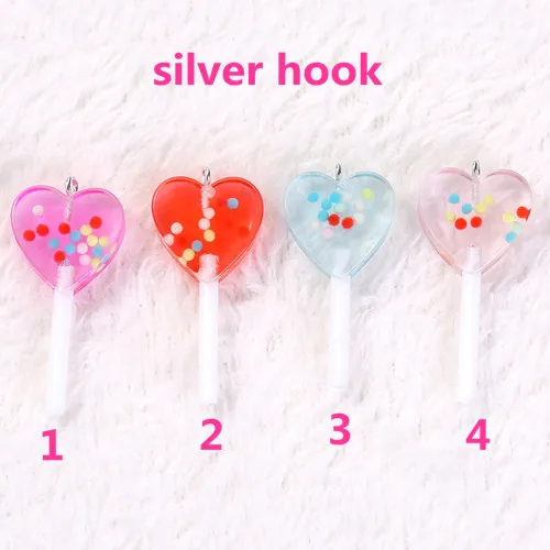 silver hook 16 шт./лот 18,5*39 мм леденец амулеты прозрачные формы сердца блеск Конфета из смолы аксессуары для ювелирных изделий Diy - Окраска металла: silver hook