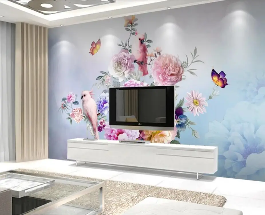 Watercolor Pink Flower Wallpaper Murals Home Wall Mural Decals 3D Print Photo Stereo Floral Paper Roll 3d | Обустройство дома
