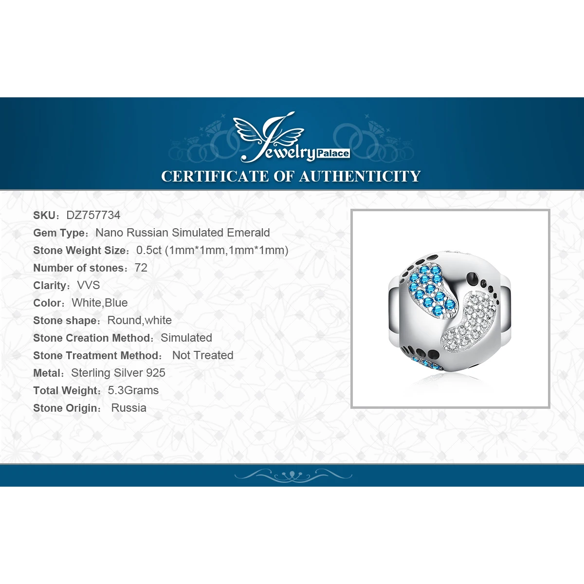 JewelryPalace счастливое детство кубического циркония созданный синий сапфир след 925 пробы Серебряный Шарм бисер Новая горячая распродажа
