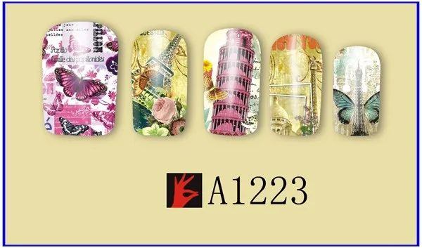 12 упак./лот переводка NAIL ART наклейки на ногти татуировки слайдера с полным покрытием в европейском стиле с оригинальными рисунками "Парижская башня церкви A1213-1224