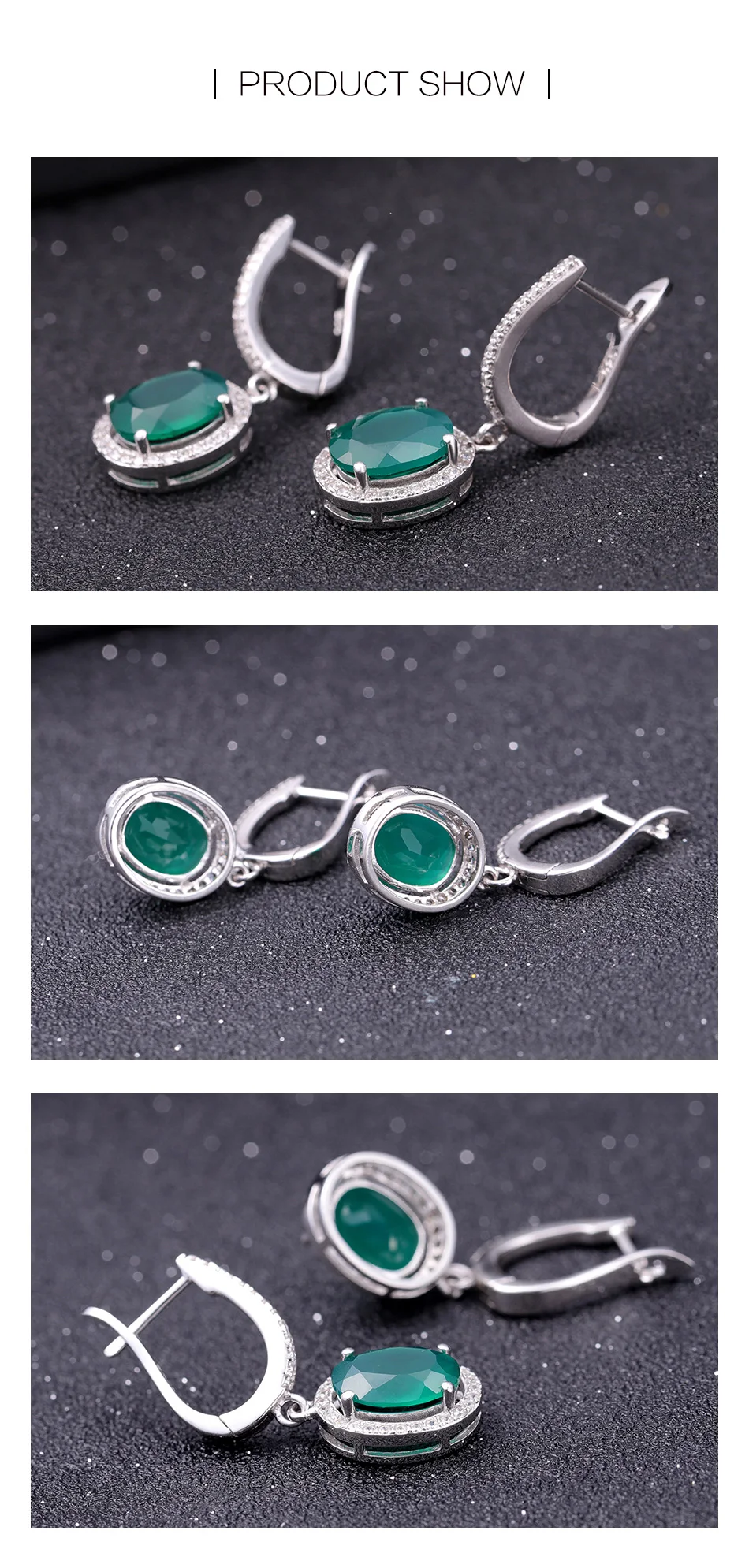 Gem балетки натуральная 925 пробы серебряные ювелирные изделия из старинных серег Овальный натуральный зеленый агат, натуральный камень висячие серьги ювелирных украшений для Для женщин