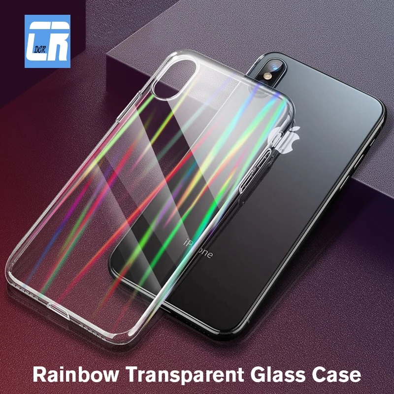 Luxury Rainbow Color Tempered Glass Case for iPhone XR XS MAX Protective Back 8 7 6 6S Plus Silicone Hard Cover |