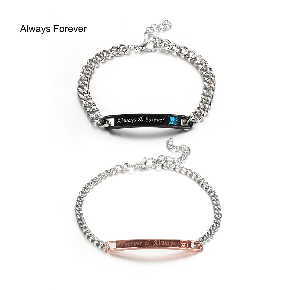 Always Forever 1 шт. браслеты из нержавеющей стали для влюбленных пар, ее чудовище и его красавица, браслеты для мужчин и женщин, ювелирные изделия на День святого Валентина - Окраска металла: Always Forever