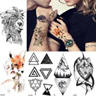 3D каменный воин Лев, мужские татуировки на руку, треугольные тотемные Временные татуировки для женщин, сексуальная вспышка, лиса, водонепроницаемые тату, боди-арт