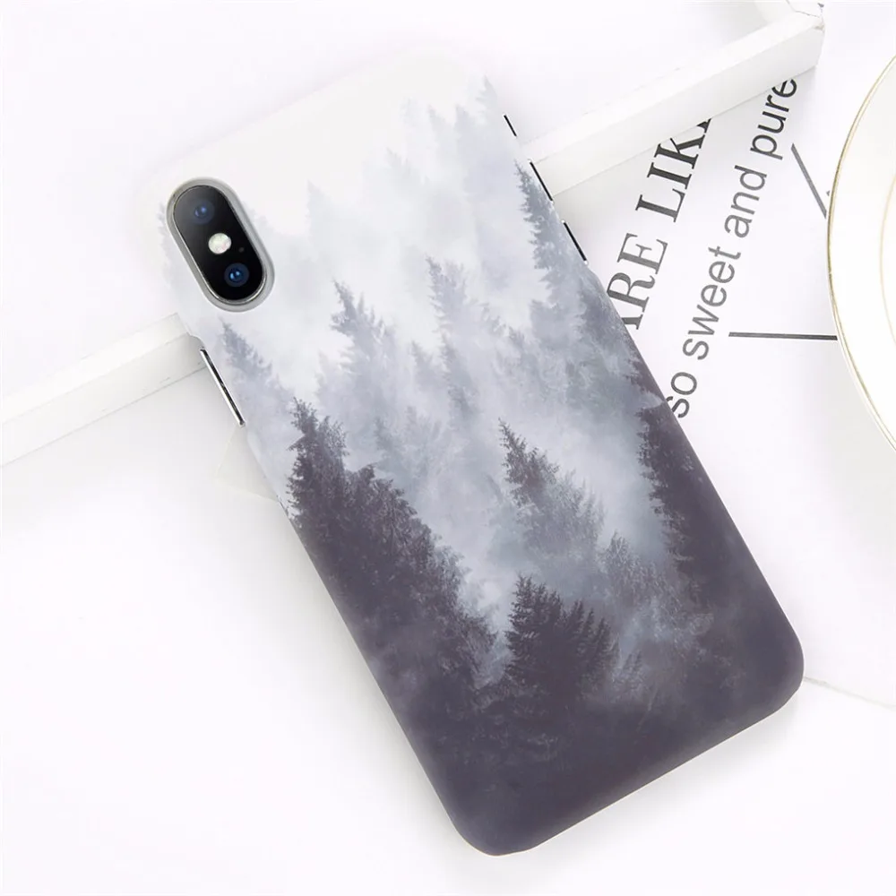 Phone Case For iPhone 8 7 Plus Mountain Peak Forest Back Cover X XS XR Max 6 6S Hard PC Cases Coque | Мобильные телефоны и