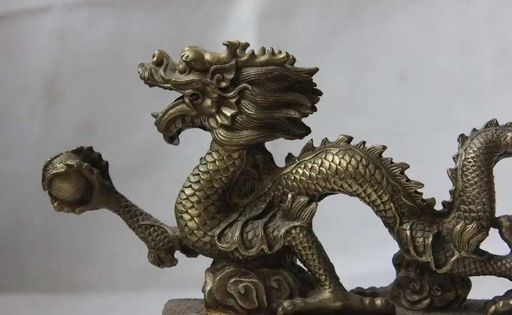 Китайская медная латунь фэн шуй зло счастливый Дракон статуя искусства|Статуи и
