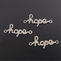 wkoud 6pcs handmade rhinestone silver color letters hope charm fashion bracelet necklace diy metal jewelry alloy connectors