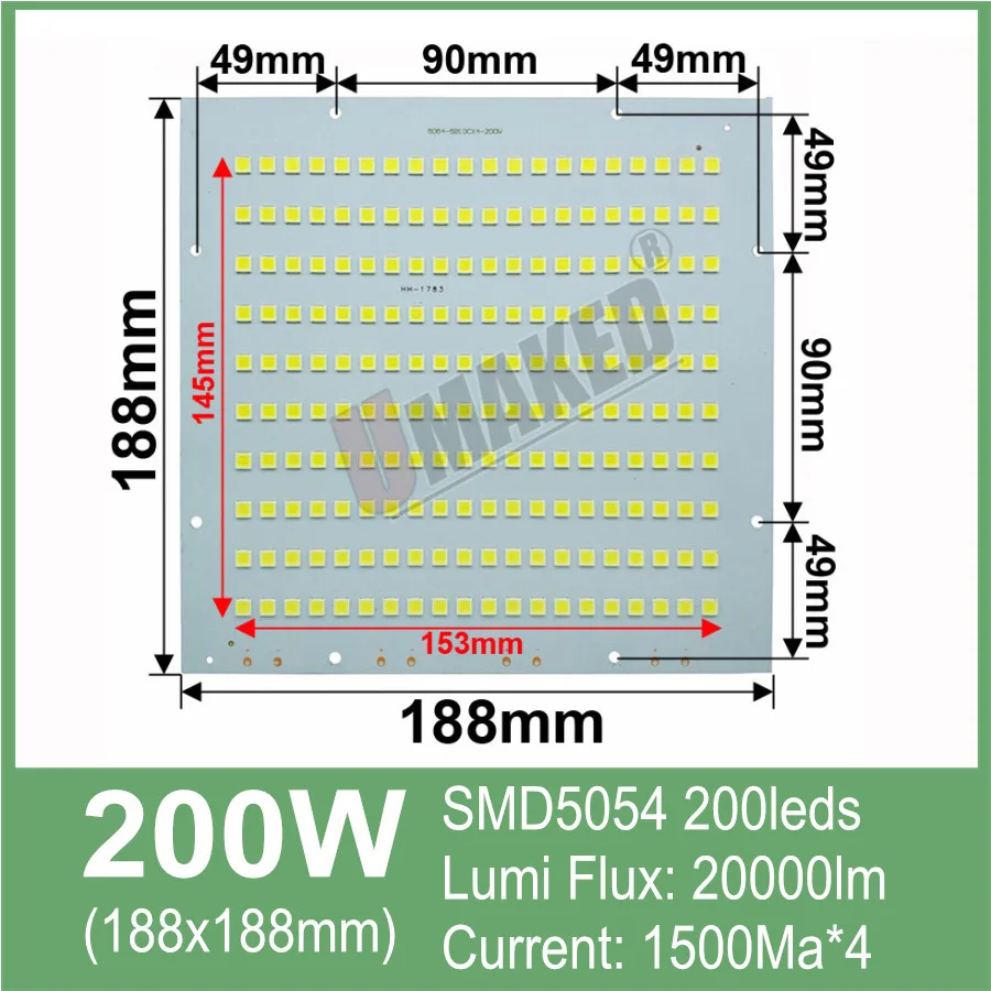 Светодиодный светильник PCB 200 Вт 100% полномощный SMD5054/2835/5730 алюминиевый основание