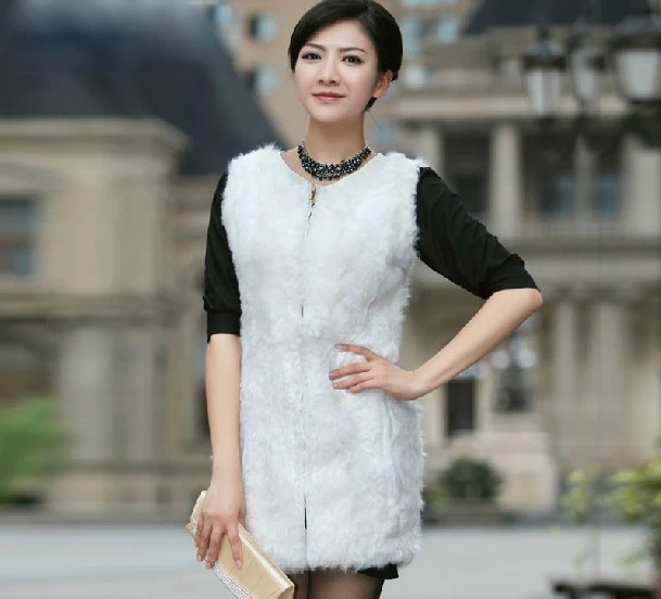 Бесплатная доставка женский жилет из натурального меха ягненка длинное