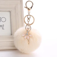 zoeber fake rabbit fur ball keychain pompom key chain pom pom key rings ballet angel girl fourrure pompon women bag jewelry