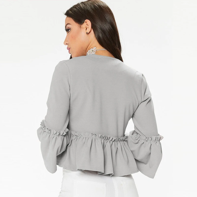 BHplushyee Chaqueta mujer 2018 красный оборками короткая куртка Для женщин Мода Flare рукавом