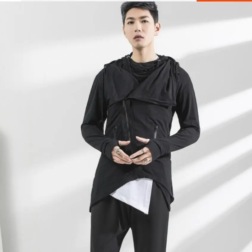 S-5xl New Original Tide Brand Hoodies Men Personality Korean Version Of The Asymmetric Diagonal Zipper Hooded Lapel Sweatshirts