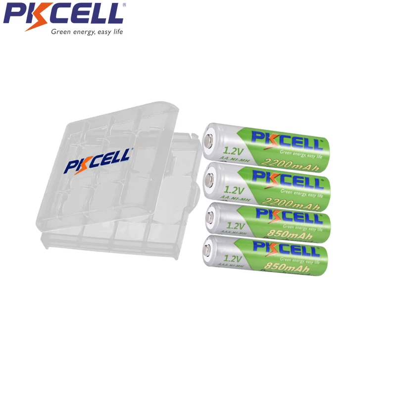 Перезаряжаемый аккумулятор PKCELL NIMH AA с предзарядкой nimh батареи aa 2200mAh 2 шт. и AAA 850mAh 2 шт. с 1 батарейным блоком 2a aaa
