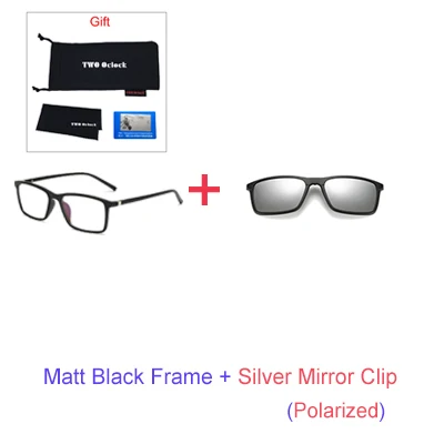 1 Frame 1Silver Clip Два Oclock поляризованные очки на застежке, оправа, магнитные солнцезащитные очки для мужчин и женщин, солнцезащитные очки по рецепту, квадратные очки для близорукости, солнцезащитные очки A8806 - Цвет линз: 1 Frame 1Silver Clip