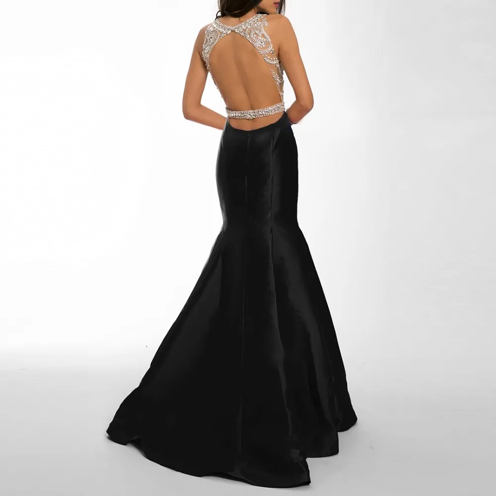 

New Sexy Backless Tank Activity Dress Sleeveless Beaded Mermaid Evening Party Dress Red Floor-Length Satin Attractive Vestidos