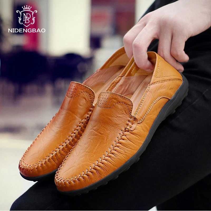 Peas Shoes Men Casual Genuine Leather Autumn Slip on Loafers Large Size 47 Man Footwear Light Flat Soft Lazy Shoe Zapatos Hombre | Обувь