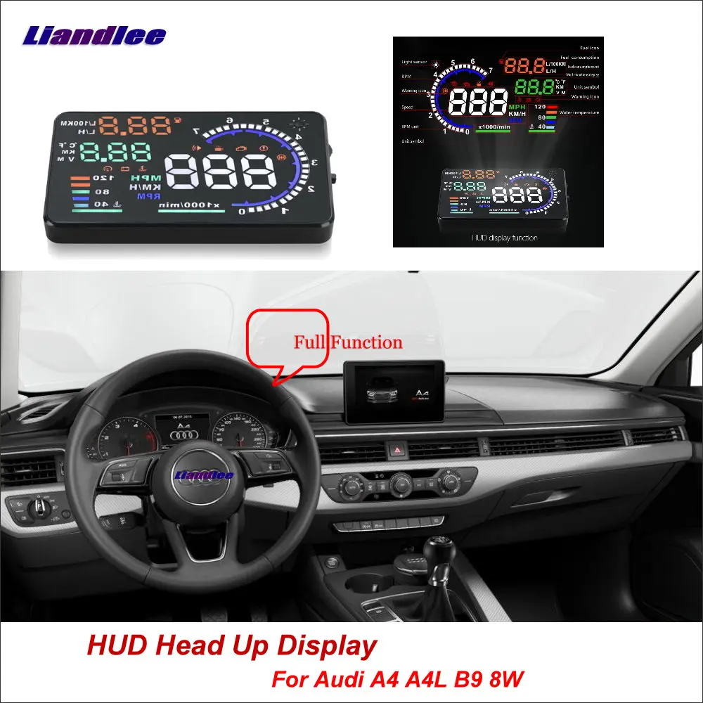 Liandlee Car HUD Head Up Display For Audi A4 B6 B7 B8 2014-2018 Safe Driving Screen Full Function OBD II Projector Windshield