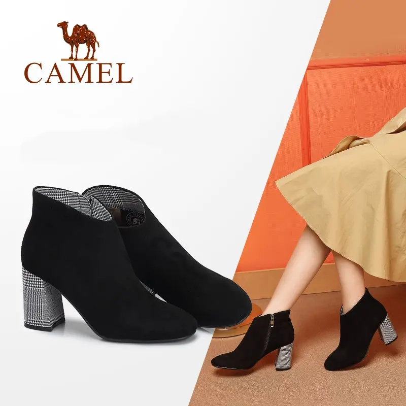 CAMEL/2018 женские полусапожки на высоком каблуке модные трендовые ботинки черного