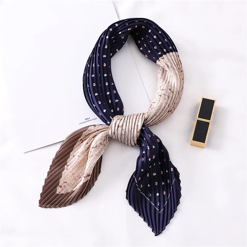 

yishine Hot Pleated Square Scarf Small Silk Neck Wear for Women Crumple Cashew Bandana Crinkle Print Foulard Female Handkerchief