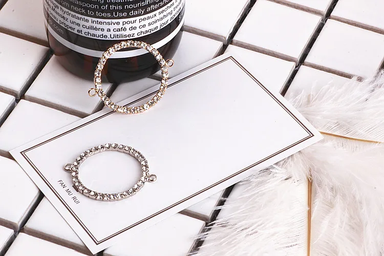 

30PCs 31*25MM Crystal Rhinestone Circle Round Bracelet Necklace Keyring Pendant Charm Connectors Silver Gold Color Jewelry Charm