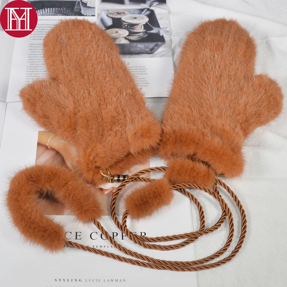 Уличные теплые мягкие перчатки унисекс из натурального меха норки женские