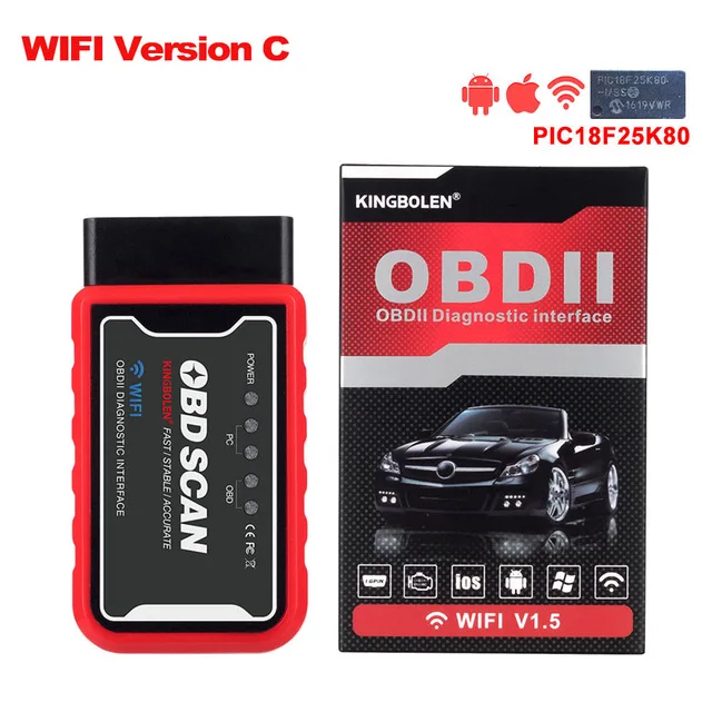 WIFI Version C ELM327 WiFi Bluetooth V1.5 PIC18F25K80 чип OBDII диагностический инструмент для IPhone/Android/PC ELM 327 V 1,5 автоматический сканер крутящего момента OBD - Цвет: WIFI Version C