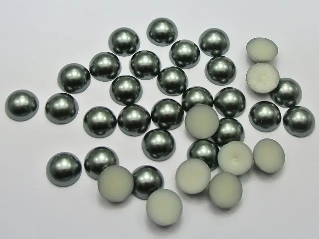 

100 Dark grey Half Pearl Bead 12mm Flat Back Scrapbook Craft
