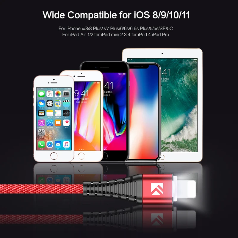 FLOVEME светодиодный usb кабель для зарядки iPhone iPad быстрой передачи данных мобильного